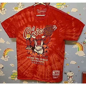 Chicago Bulls 6 Time NBA World Champions Tie Dye Shirt Sz Large Mitchell & Ness